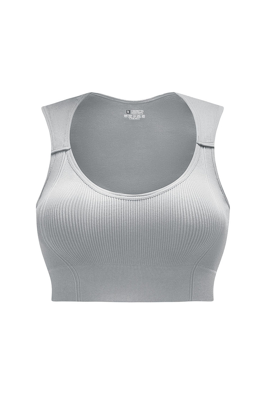 Gray Joint Straps Sleeveless Ribbed Gym Bra