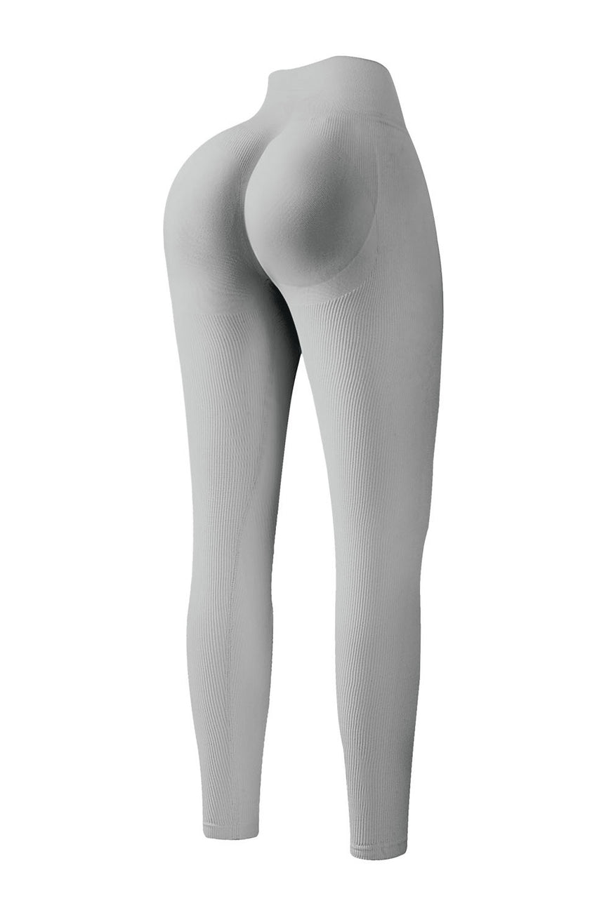 Gray Ribbed Butt-lift High Waist Yoga Pants