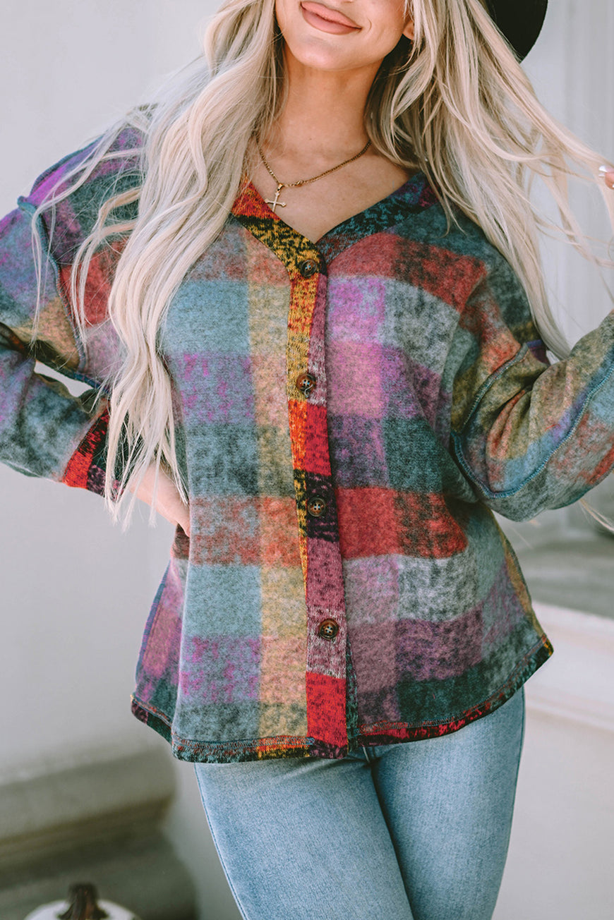 Multicolor Brushed Checked Western Buttoned Jacket