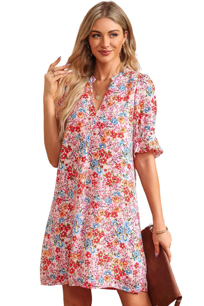 Boho Floral Printed Flutter Sleeve Dress