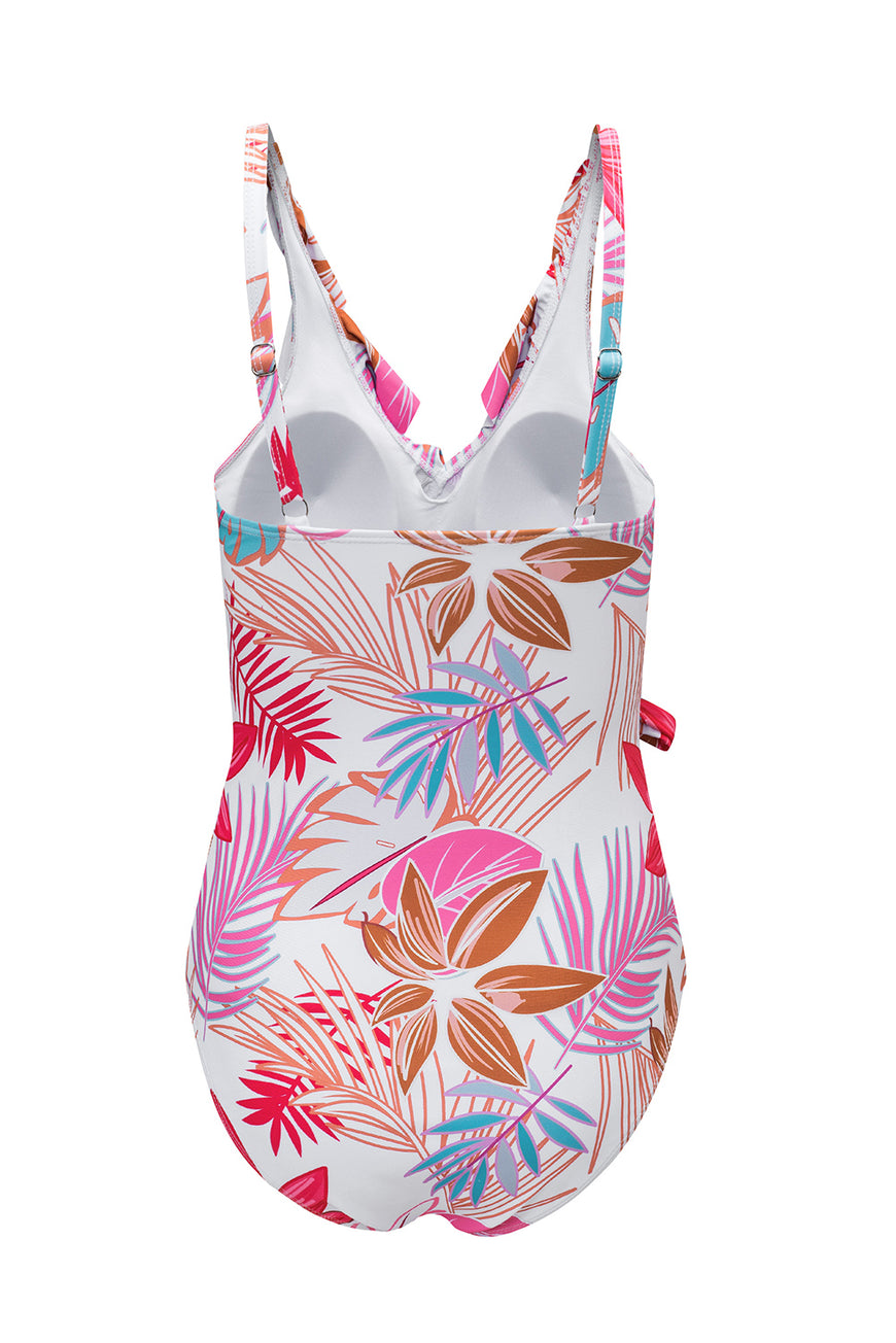 White Palm Beach Tropical Print One Piece Swimsuit